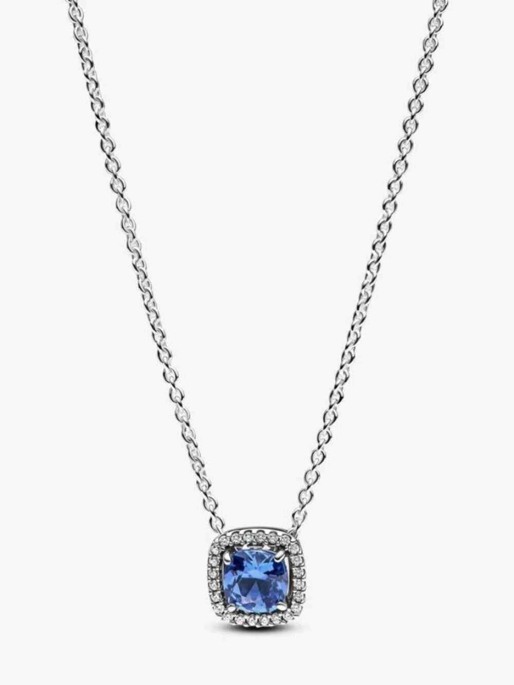 *BRAND NEW* Pandora Silver Sparkling Square Blue Halo Pendant Necklace 393560C01